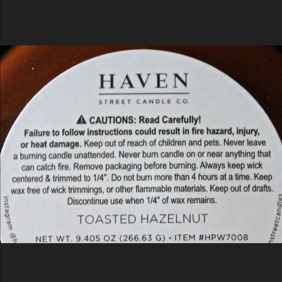 HAVEN STREET CANDLE TOASTED HAZELNUT RICHLY SCENT NEW 9 oz - Picture 3 of 3